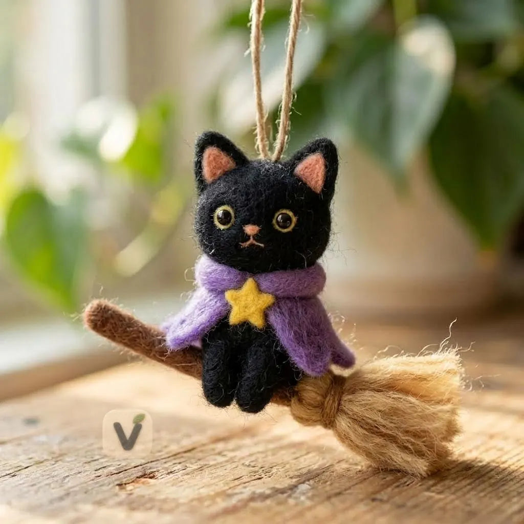 Starry Cape Broom Cat Ornament
