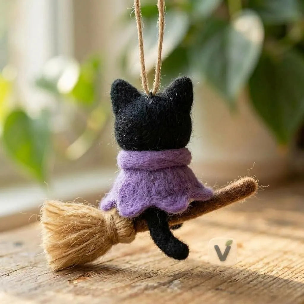 Starry Cape Broom Cat Ornament