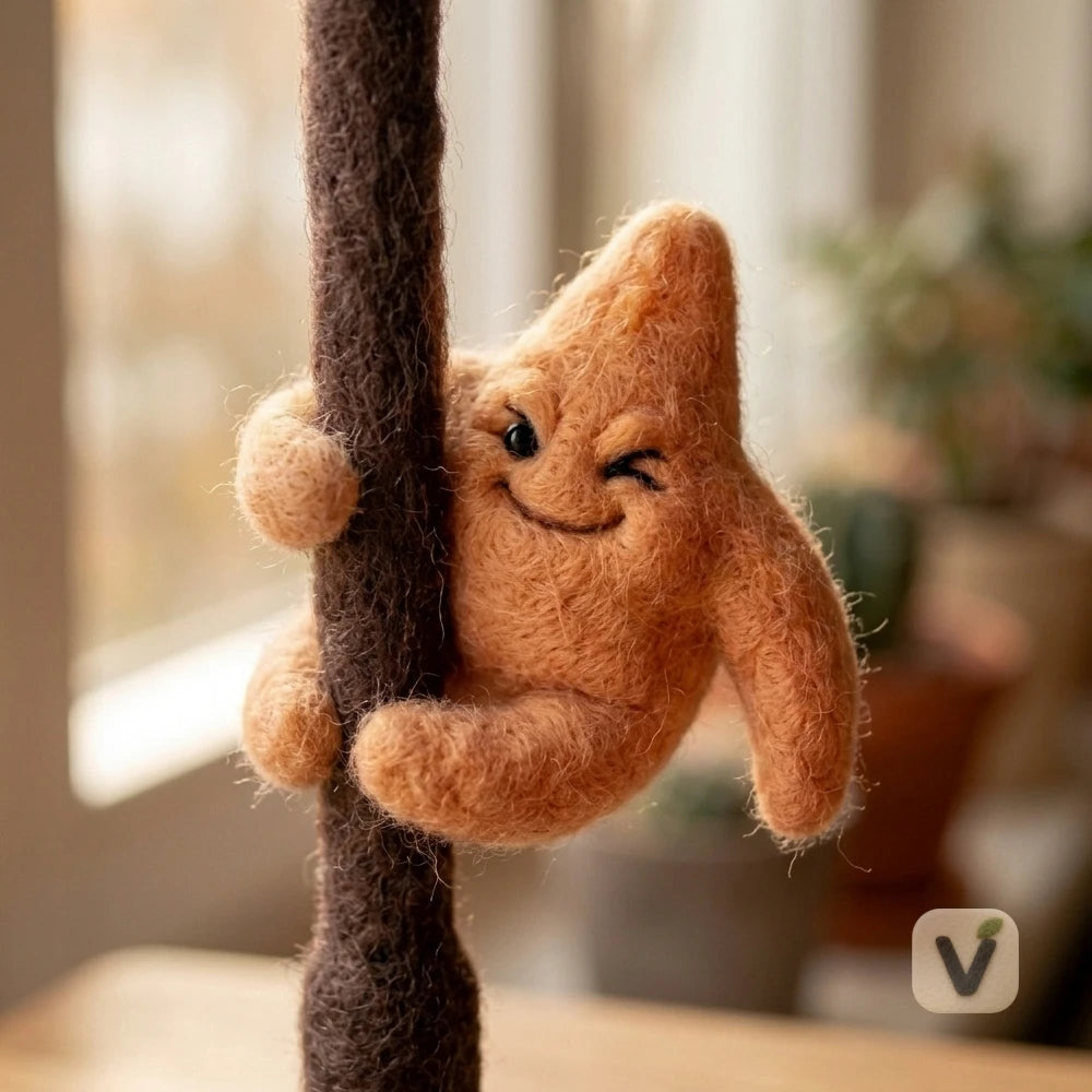 Handmade Wool Felt Winking Star Hugger with Street Lamp Base Set – Desktop Scene Ornament