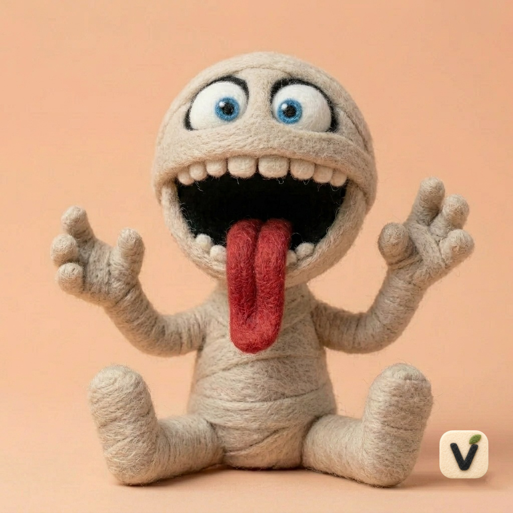 Handmade Wool Felt Playful Mummy Figurine – Cute Halloween Decor