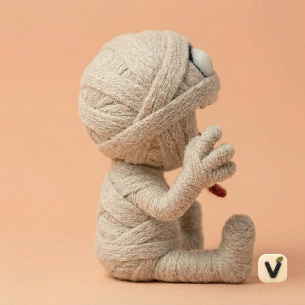 Handmade Wool Felt Playful Mummy Figurine – Cute Halloween Decor