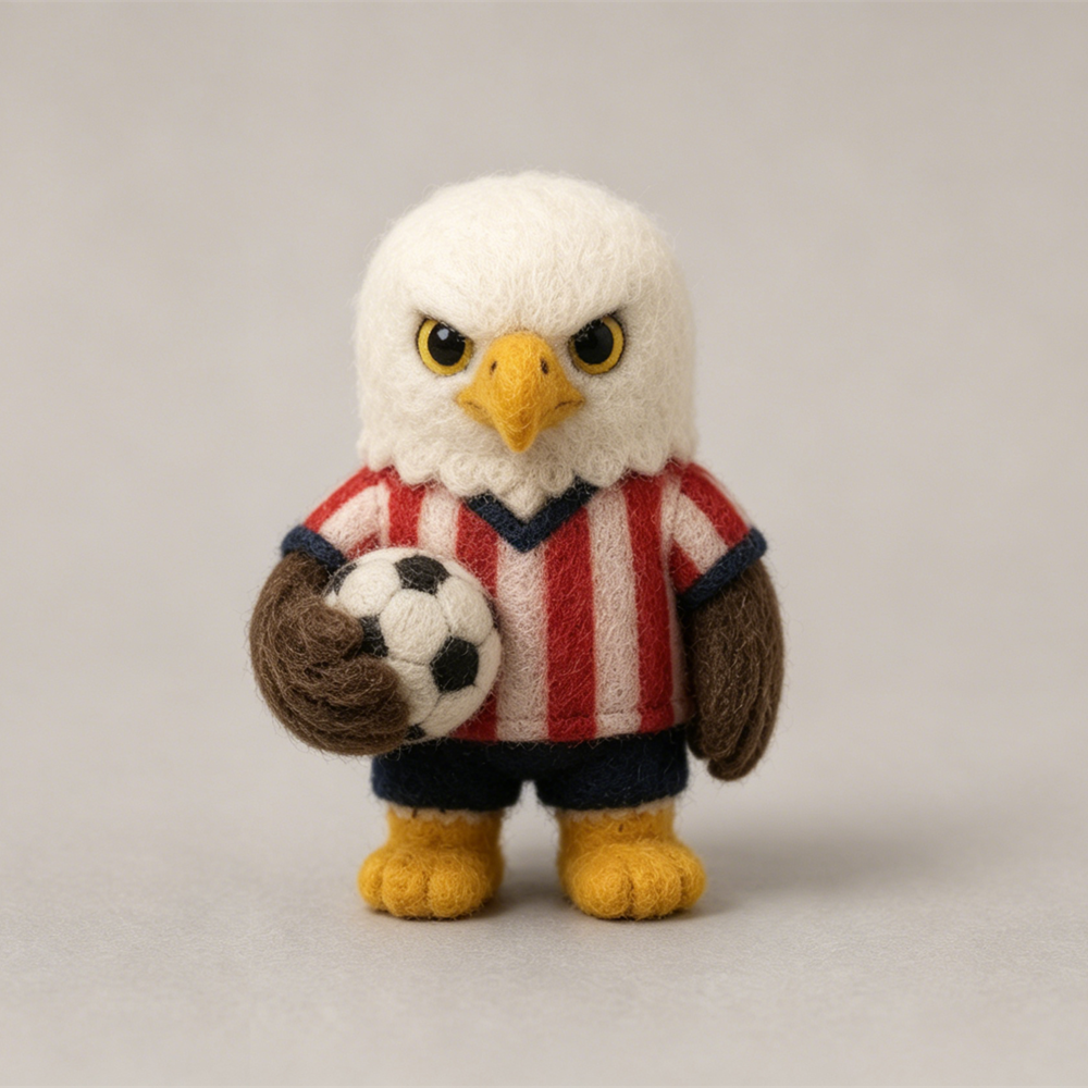 Handmade Wool Felt Soccer Eagle Figurine – Cute Patriotic Sports Decor