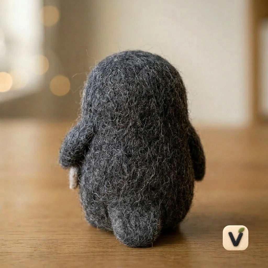 Handmade Wool Felt Cute Penguin Figurine Holding Small Fish – Kawaii Animal Desktop Ornament
