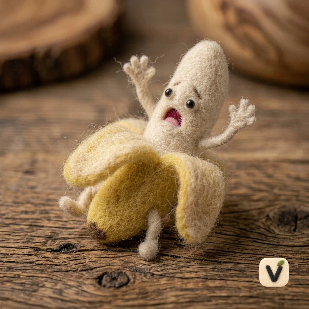 Handmade Wool Felt Anthropomorphic Banana Figurine – Funny Fruit Desktop Ornament