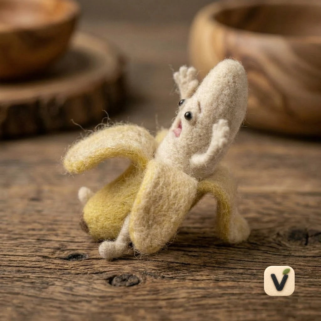 Handmade Wool Felt Anthropomorphic Banana Figurine – Funny Fruit Desktop Ornament