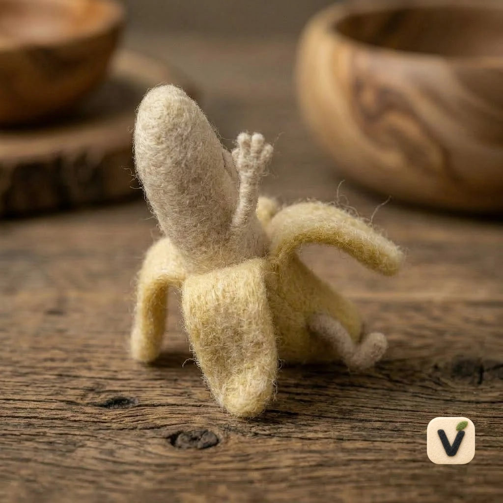 Handmade Wool Felt Anthropomorphic Banana Figurine – Funny Fruit Desktop Ornament