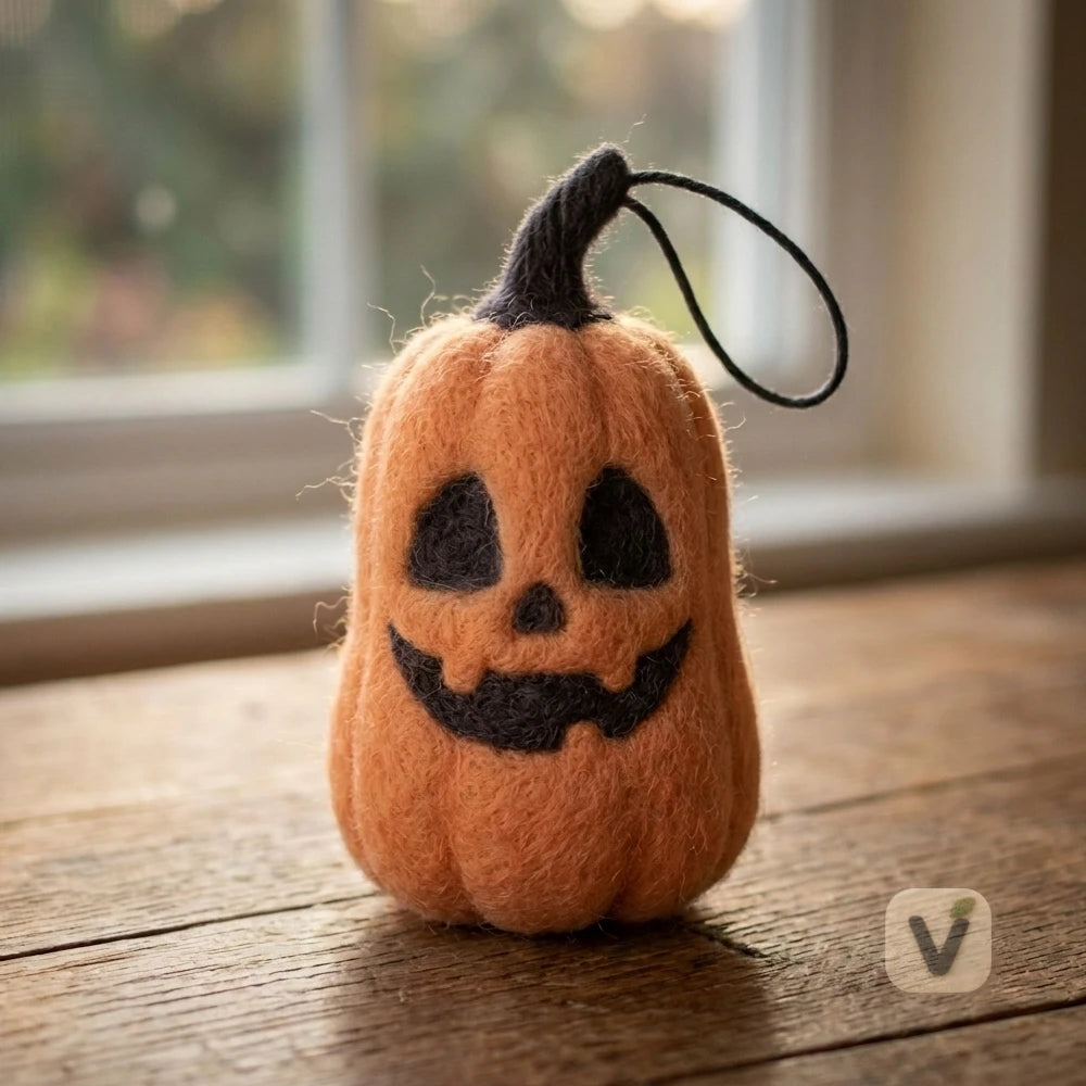 Handmade Wool Felt Hanging Jack-o'-lantern Pumpkin Ornament for Halloween Decoration