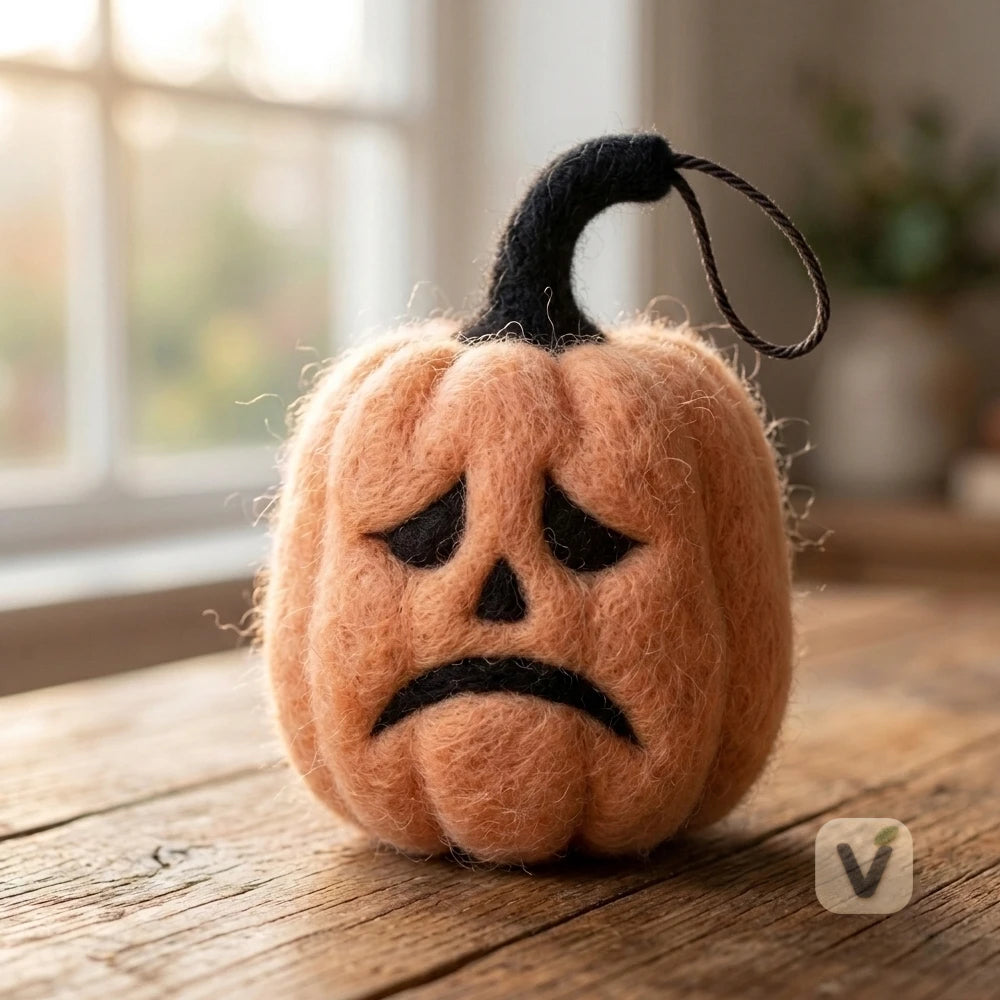 Handmade Wool Felt Hanging Jack-o'-lantern Pumpkin Ornament for Halloween Decoration