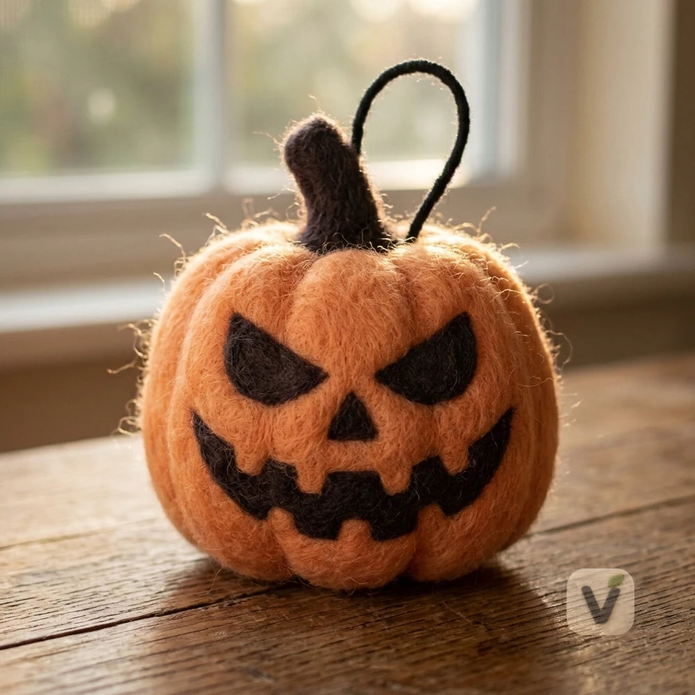 Handmade Wool Felt Hanging Jack-o'-lantern Pumpkin Ornament for Halloween Decoration