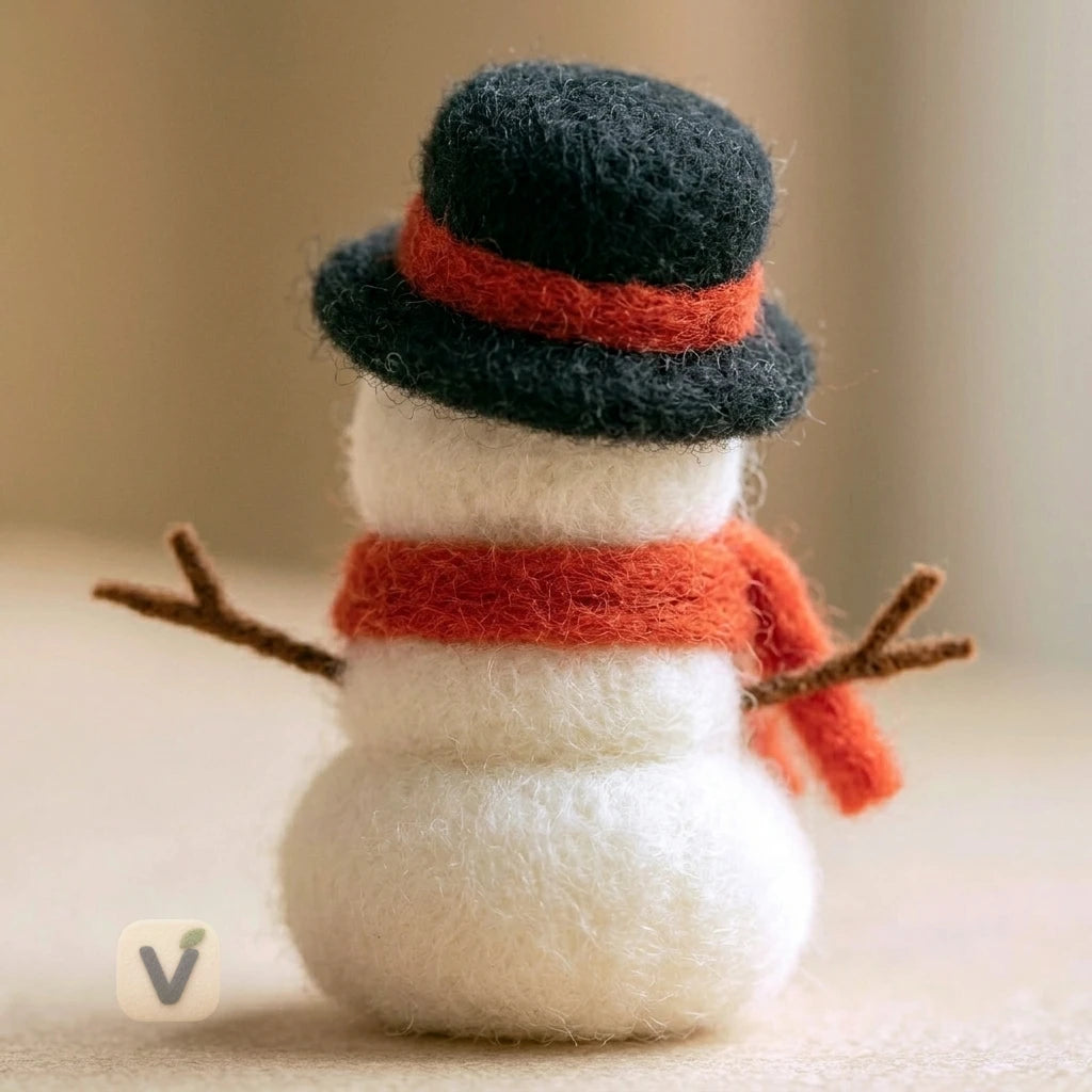 Handmade Wool Felt Cute Snowman with Top Hat and Red Scarf – Winter Christmas Desktop Ornament