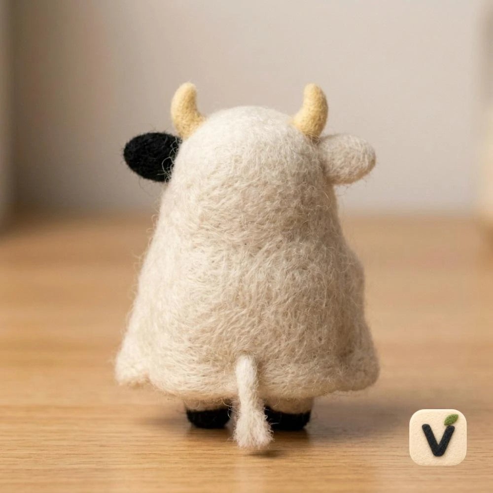Handmade Wool Felt Halloween Ghost Cow Figurine – Holiday Desktop Ornament