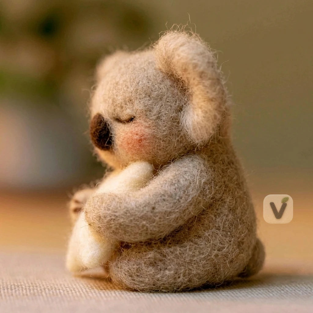 Handmade Wool Felt Sleeping Koala Ornament Holding Star Pillow – Cute Animal Desktop Ornament