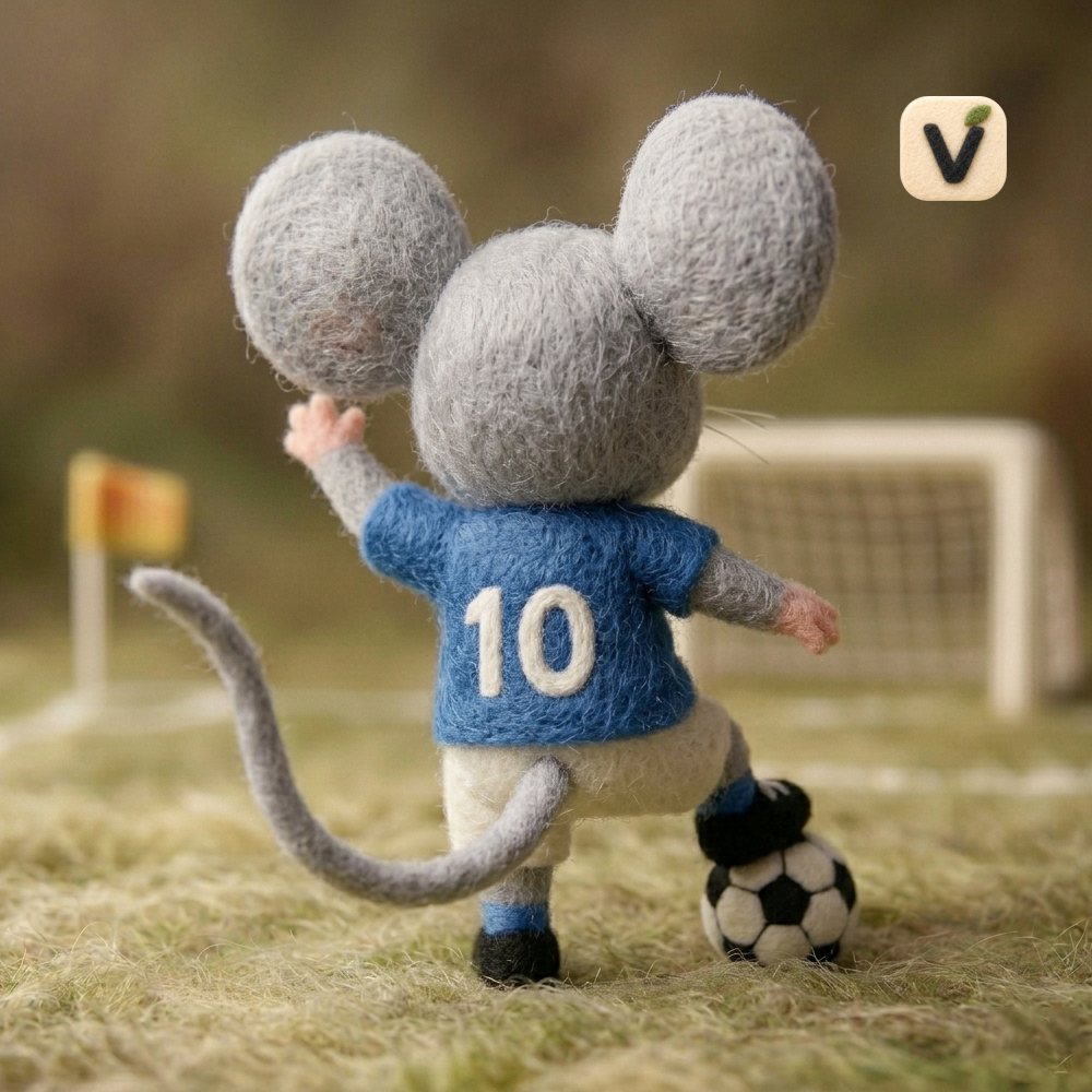 Handmade Wool Felt No.10 Blue Jersey Soccer Mouse Figurine – Cute Football Sports Decor