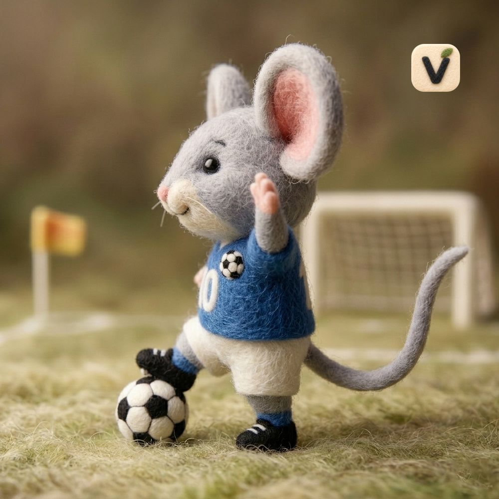 Handmade Wool Felt No.10 Blue Jersey Soccer Mouse Figurine – Cute Football Sports Decor