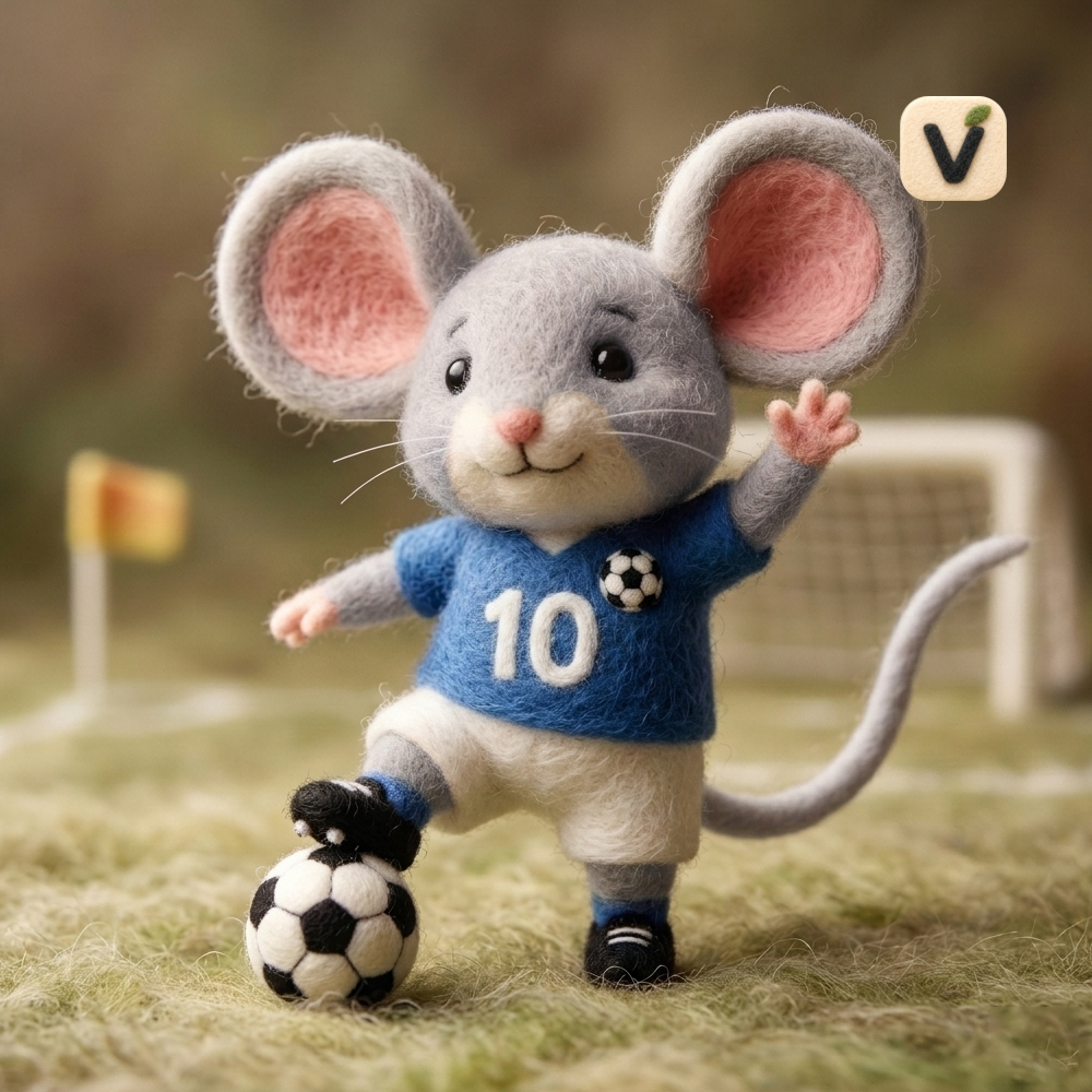 Handmade Wool Felt No.10 Blue Jersey Soccer Mouse Figurine – Cute Football Sports Decor