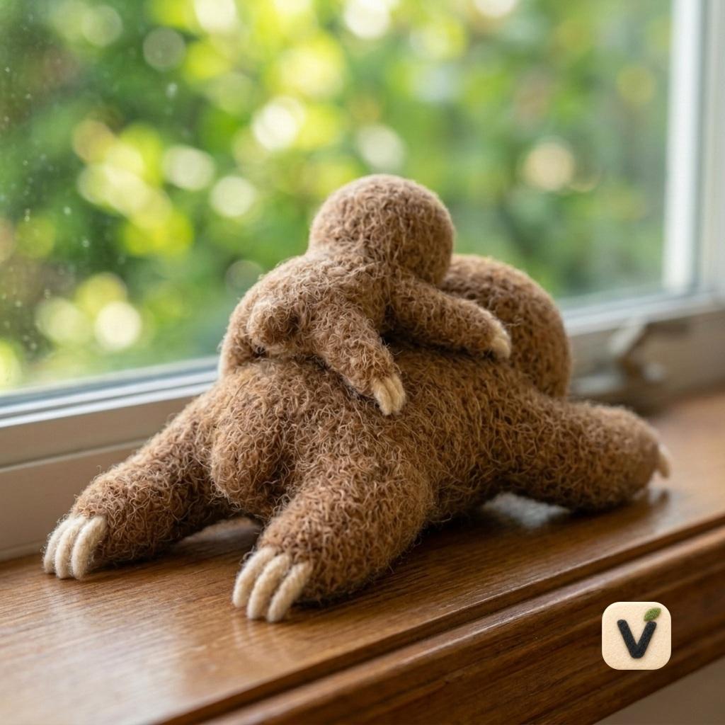 Handmade Wool Felt Mother and Baby Sloth Figurine – Cute Family Decor