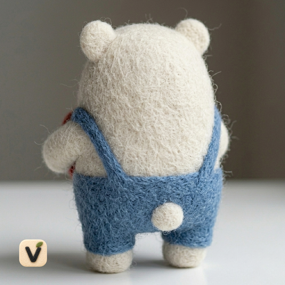 Handmade Wool Felt Chubby Polar Bear Holding Red Heart Figurine – Sweet Love & Valentine Decor