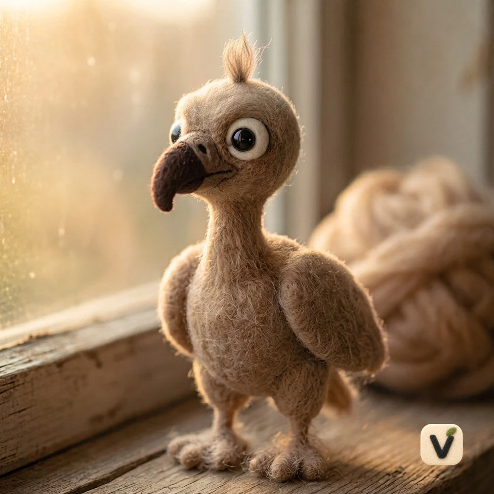 Handmade Wool Felt Cute Dodo Bird Figurine – Retro Wildlife Desktop Ornament