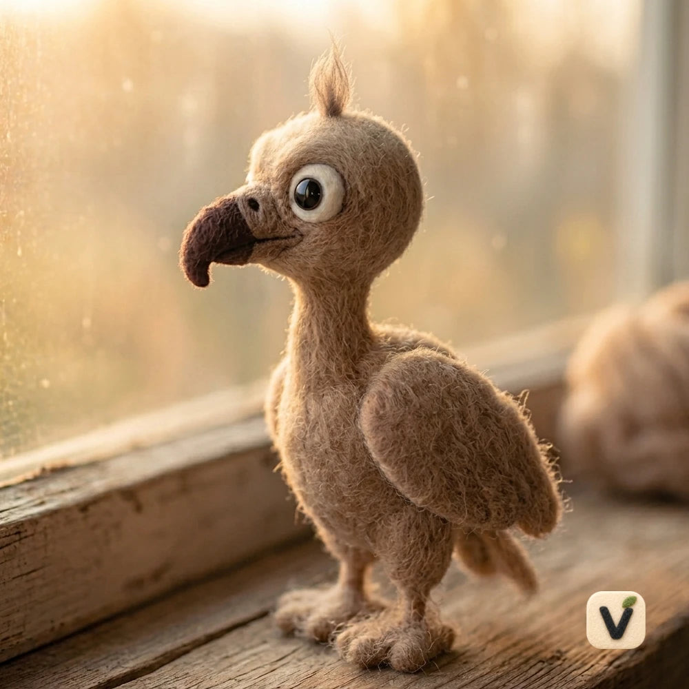 Handmade Wool Felt Cute Dodo Bird Figurine – Retro Wildlife Desktop Ornament