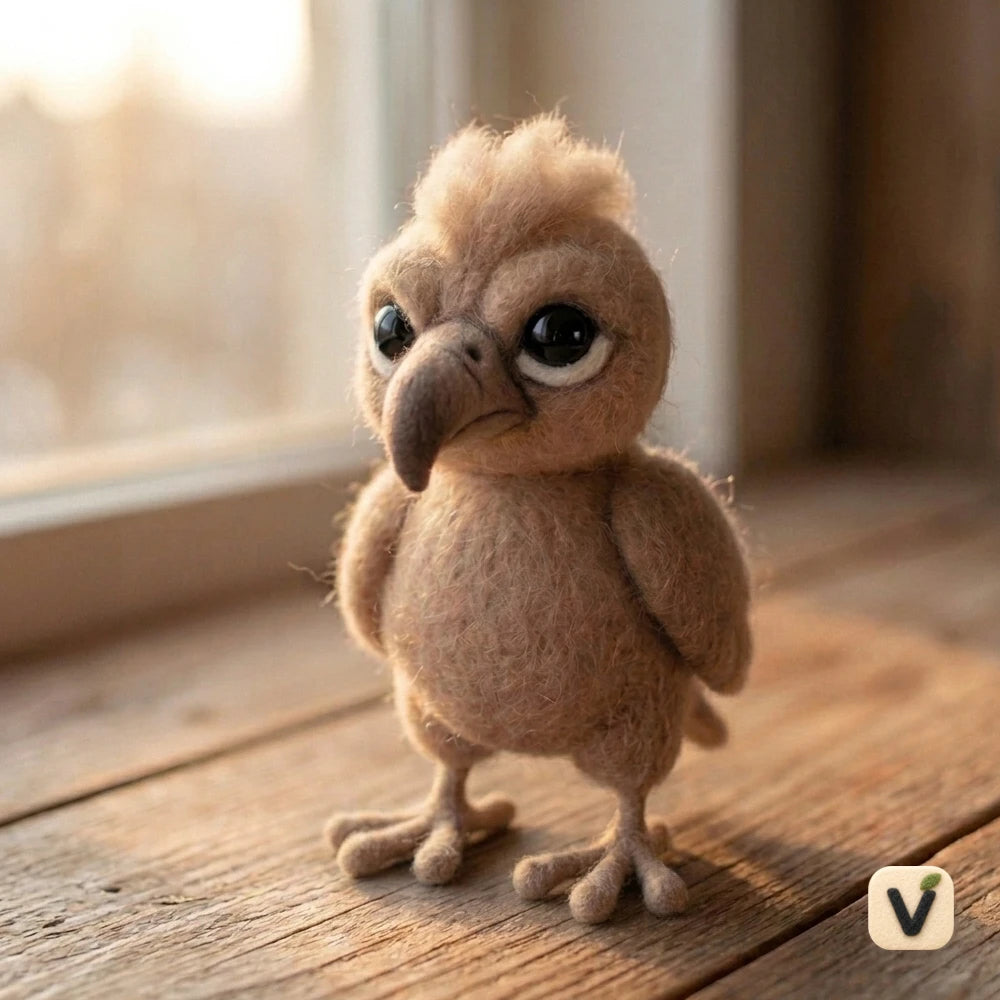 Handmade Wool Felt Baby Eagle Chick Figurine – Cute Wild Bird Desktop Ornament