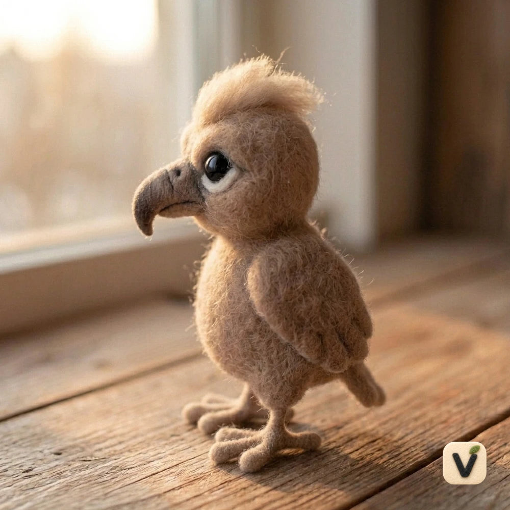 Handmade Wool Felt Baby Eagle Chick Figurine – Cute Wild Bird Desktop Ornament