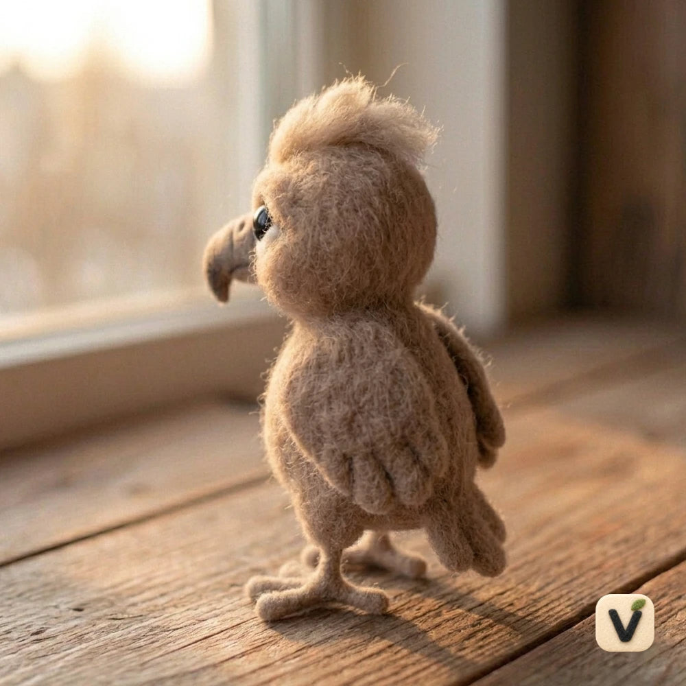 Handmade Wool Felt Baby Eagle Chick Figurine – Cute Wild Bird Desktop Ornament